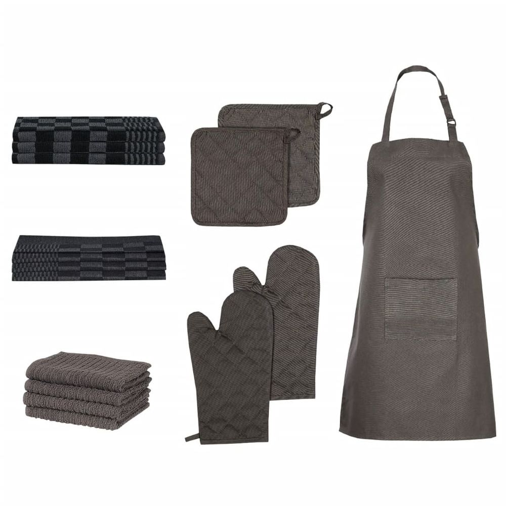 kitchen-oven-gloves-apron-towels-set-black-cotton